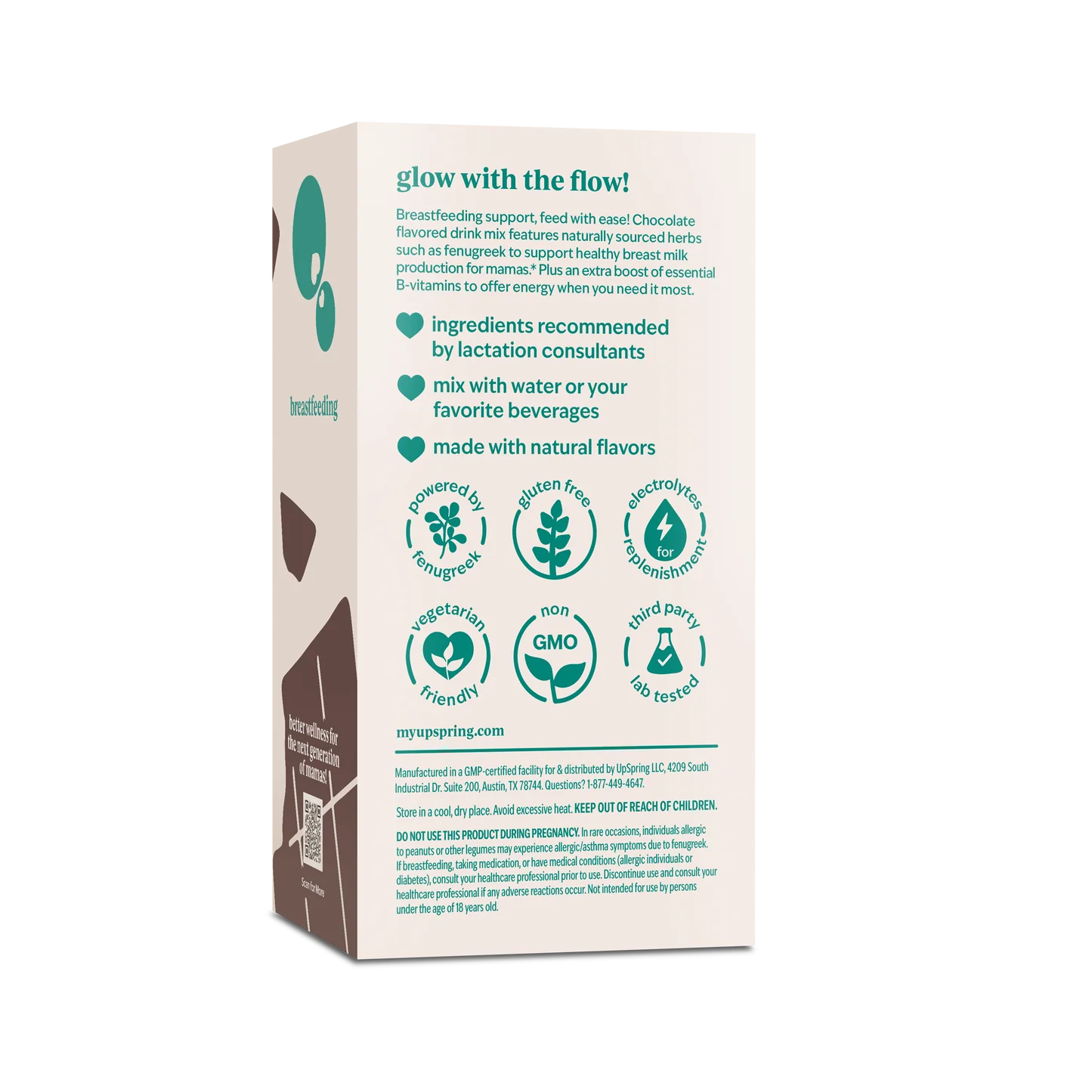 Upspring Milkflow + Energy Breastfeeding Supplement Drink Mix with Fenugreek | Chocolate Flavor, 16 Drink Mixes