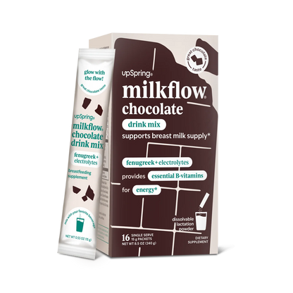 Upspring Milkflow + Energy Breastfeeding Supplement Drink Mix with Fenugreek | Chocolate Flavor, 16 Drink Mixes