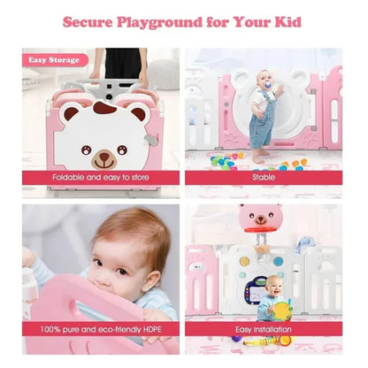 Little Angel Kids Playpen with Basketball Hoop – Pink