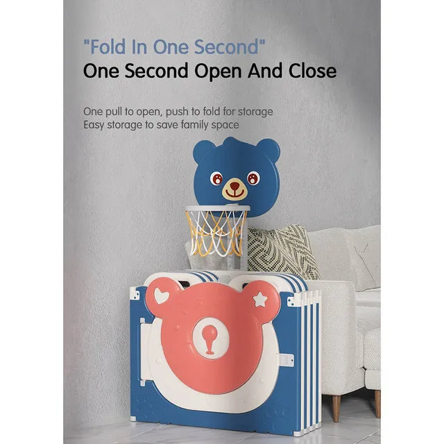 Little Angel Baby Playpen Toddler Play Yard With Hoop (Blue)