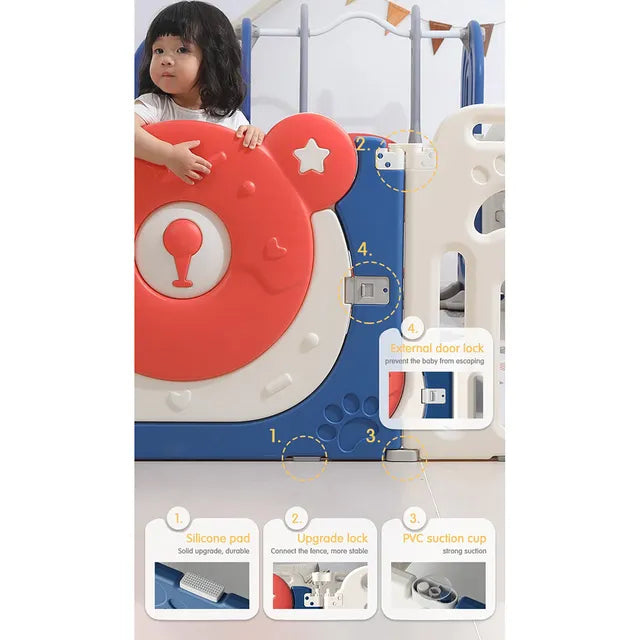 Little Angel Baby Playpen Toddler Play Yard With Hoop (Blue)