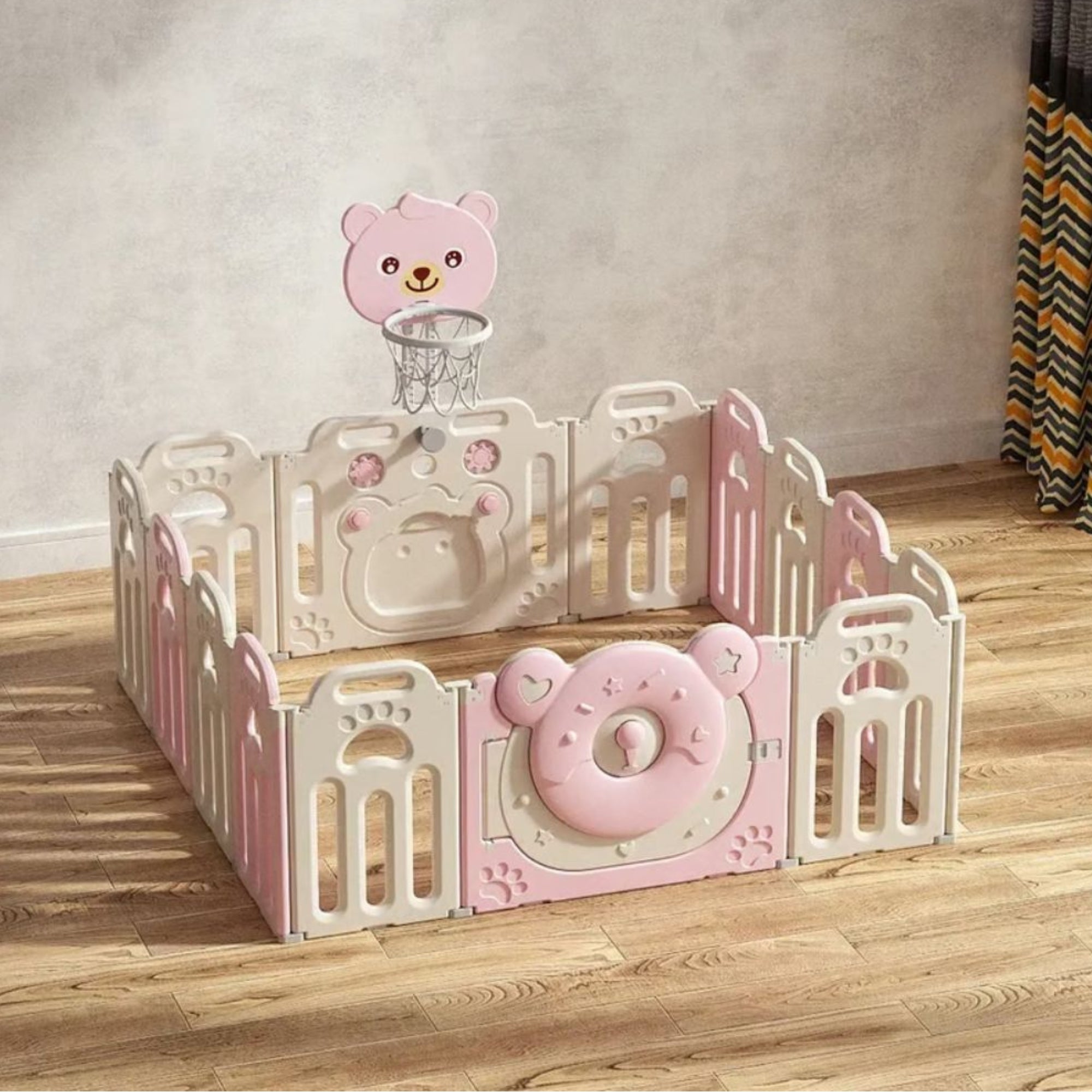 Little Angel Baby Playpen Toddler Play Yard With Hoop (Pink)