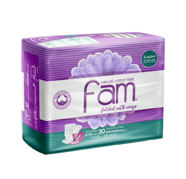 Fam Natural Cotton Feel Normal With Wings Sanitary, 30pcs