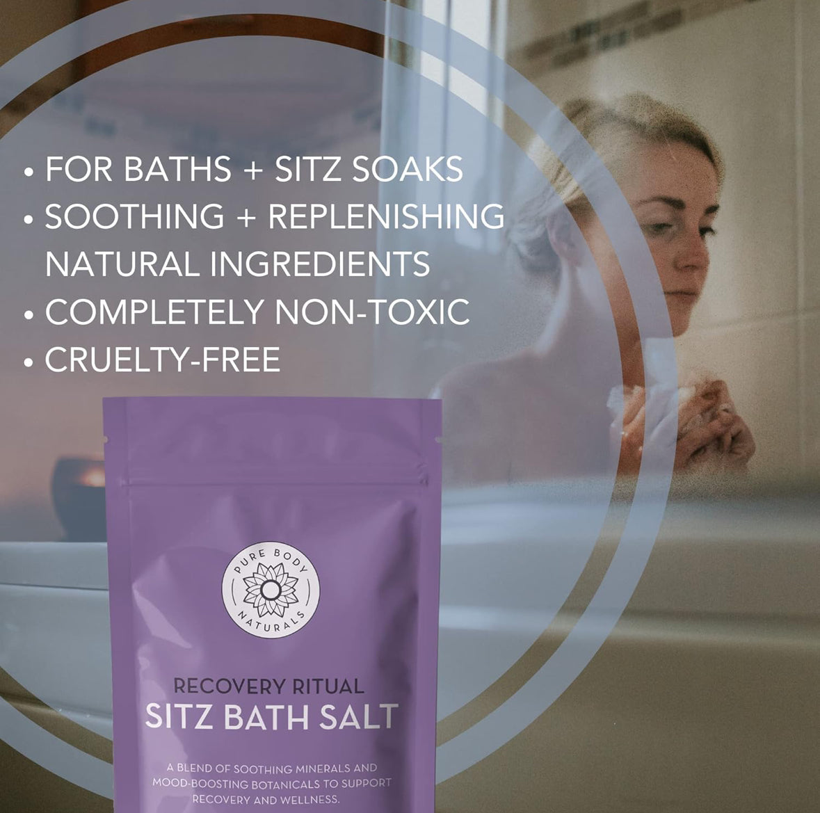 Pure Body Naturals Sitz Bath Salt – Postpartum Care and Hemorrhoid Treatment – Natural Soak for Self Care and Hemmoroid Treatment - Post Partum Essentials, 10 Oz