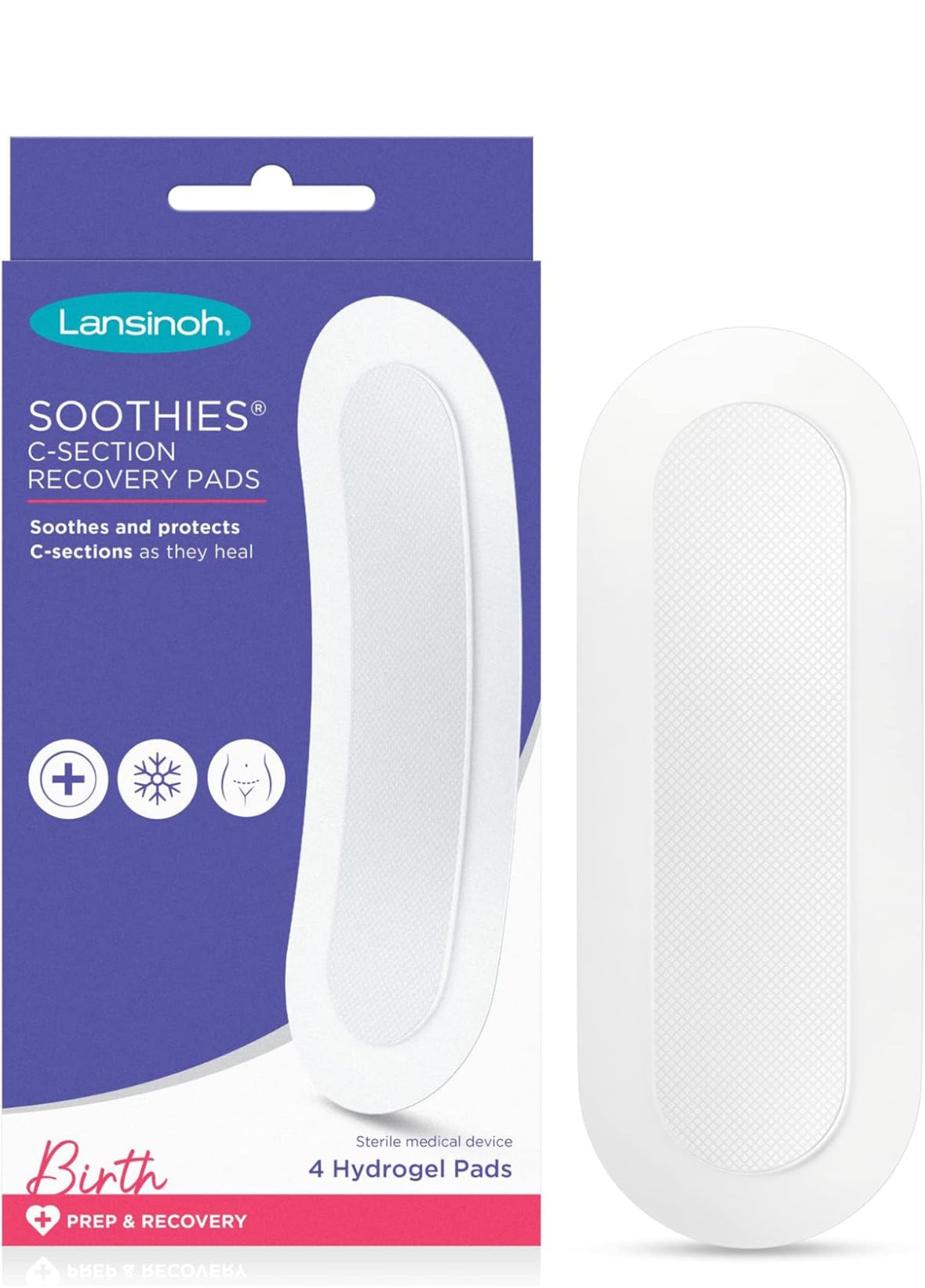Lansinoh C-Section Recovery Pads, Postpartum Essentials, 4 Sterilized Pads Provide Cooling Relief to Scar Area