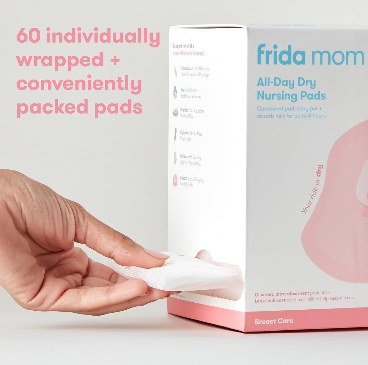 Frida Mom All-Day Dry Disposable Nursing Pads - Soft and Ultra-Absorbent Breast Pads, Breastfeeding Essentials for Moms, 60 Count