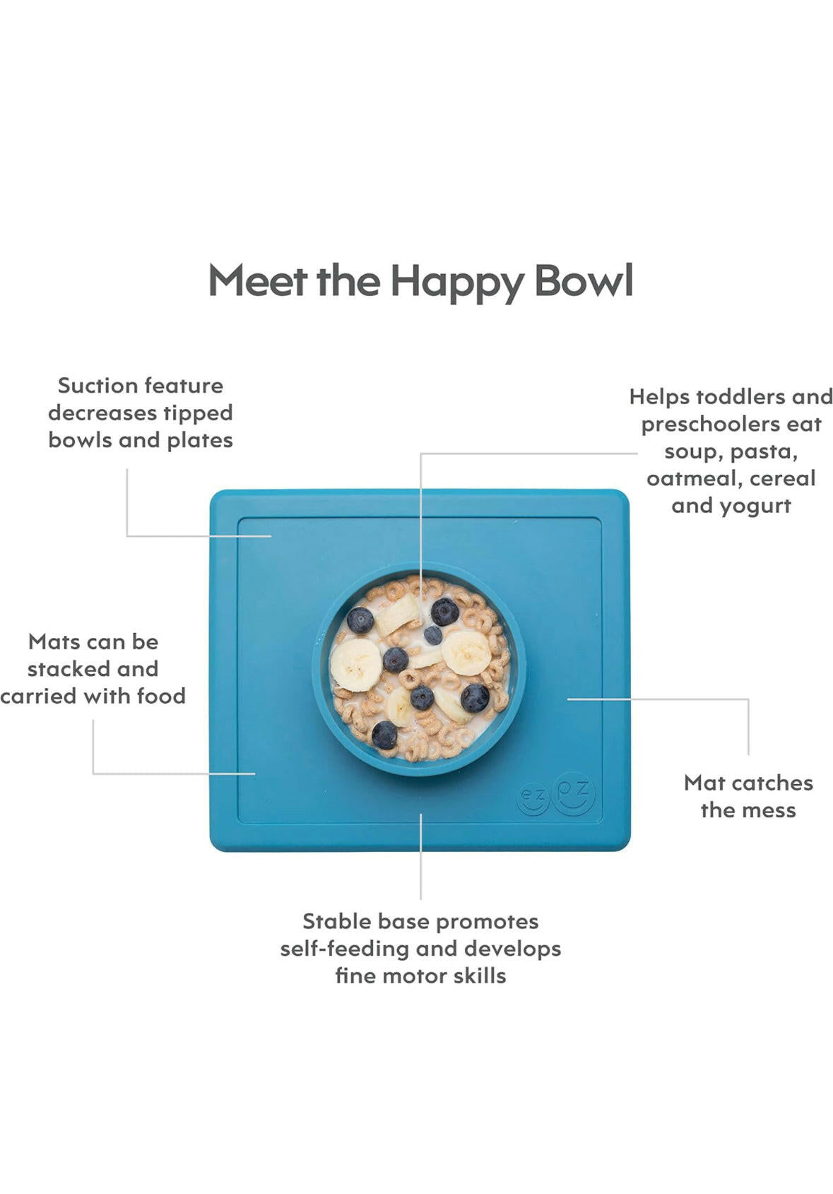 ezpz Happy Bowl - 100% Silicone Suction Bowl with Built-in Placemat.