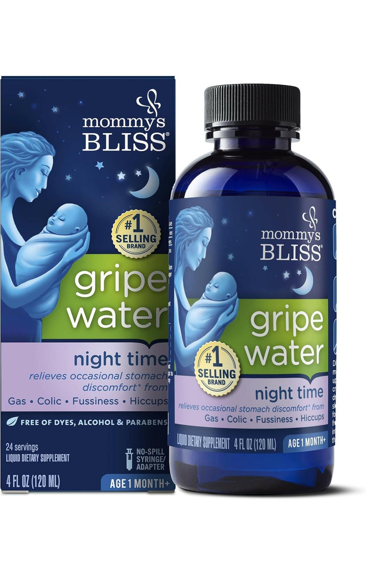 Mommy's Bliss Gripe Water Night Time, Infant Gas & Colic Relief, Gentle & Safe, 4 Weeks+, 4 FL OZ Bottle (Pack of 1).