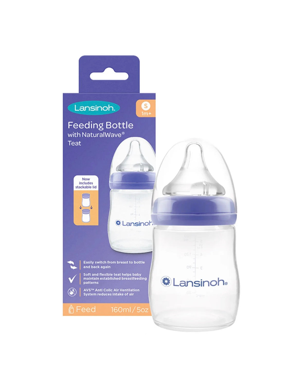 زجاجة رضاعة بلاستيكية من لانسينوه، حلمة تدفق بطيء، 160 مل