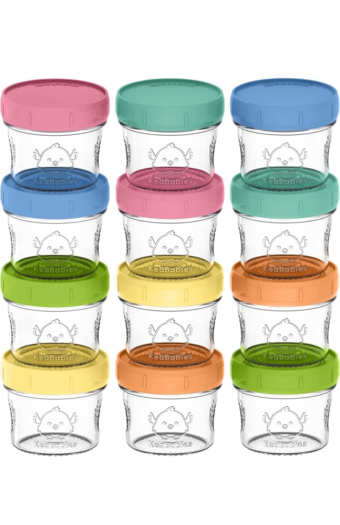 KeaBabies 12-Pack Glass Baby Food Containers - 4 oz Leak-Proof.