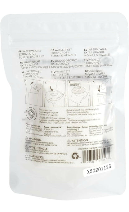 Prince Lionheart Tinkle-To-Go Disposable Toilet Seat Covers | Waterproof | Extra Large | Germ Protection | Portable | Contains 3 Pieces - White.