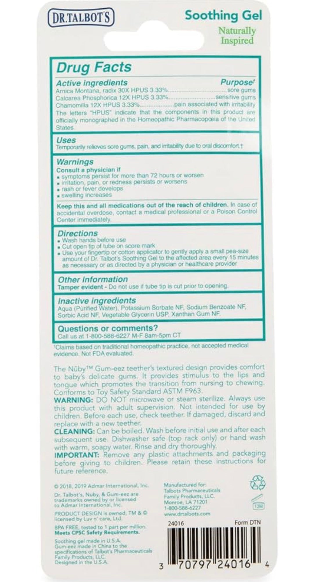 Dr. Talbot's Soothing Gel for Sore Gums with Silicone Gum-EEZ Teether - Pack of 2