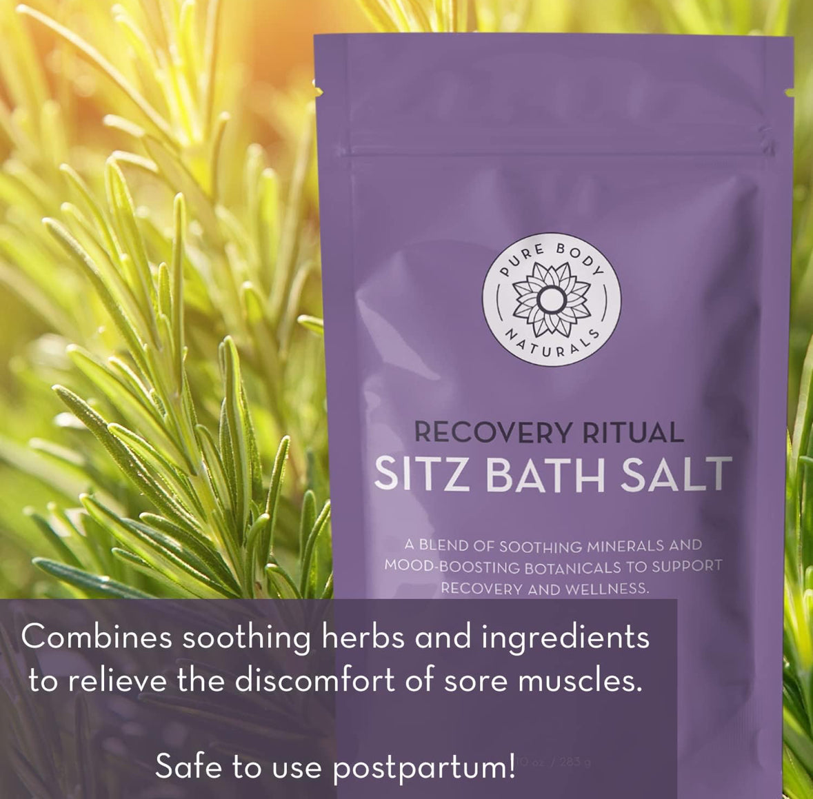 Pure Body Naturals Sitz Bath Salt – Postpartum Care and Hemorrhoid Treatment – Natural Soak for Self Care and Hemmoroid Treatment - Post Partum Essentials, 10 Oz