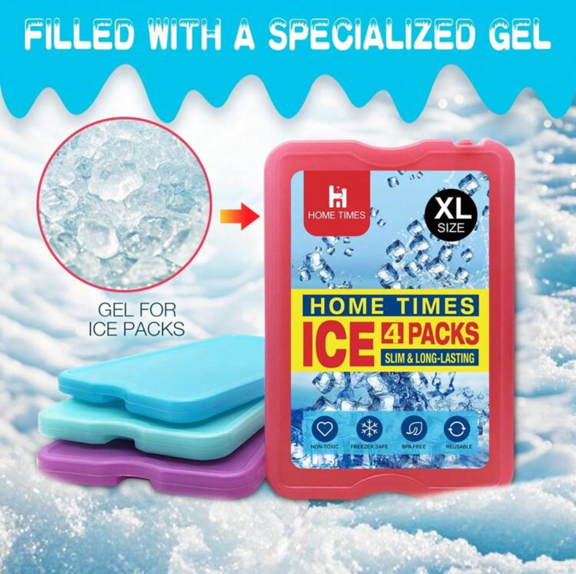 Slim Reusable Ice Packs – Quick Freeze, Space-Saving for Lunch Boxes & Coolers - Pack of 4