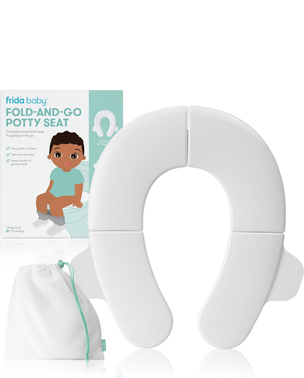 Folding Travel Potty Seat for Boys and Girls, Fits Round & Oval Toilets, Non-Slip Base, Handles, Includes Free Travel Bag