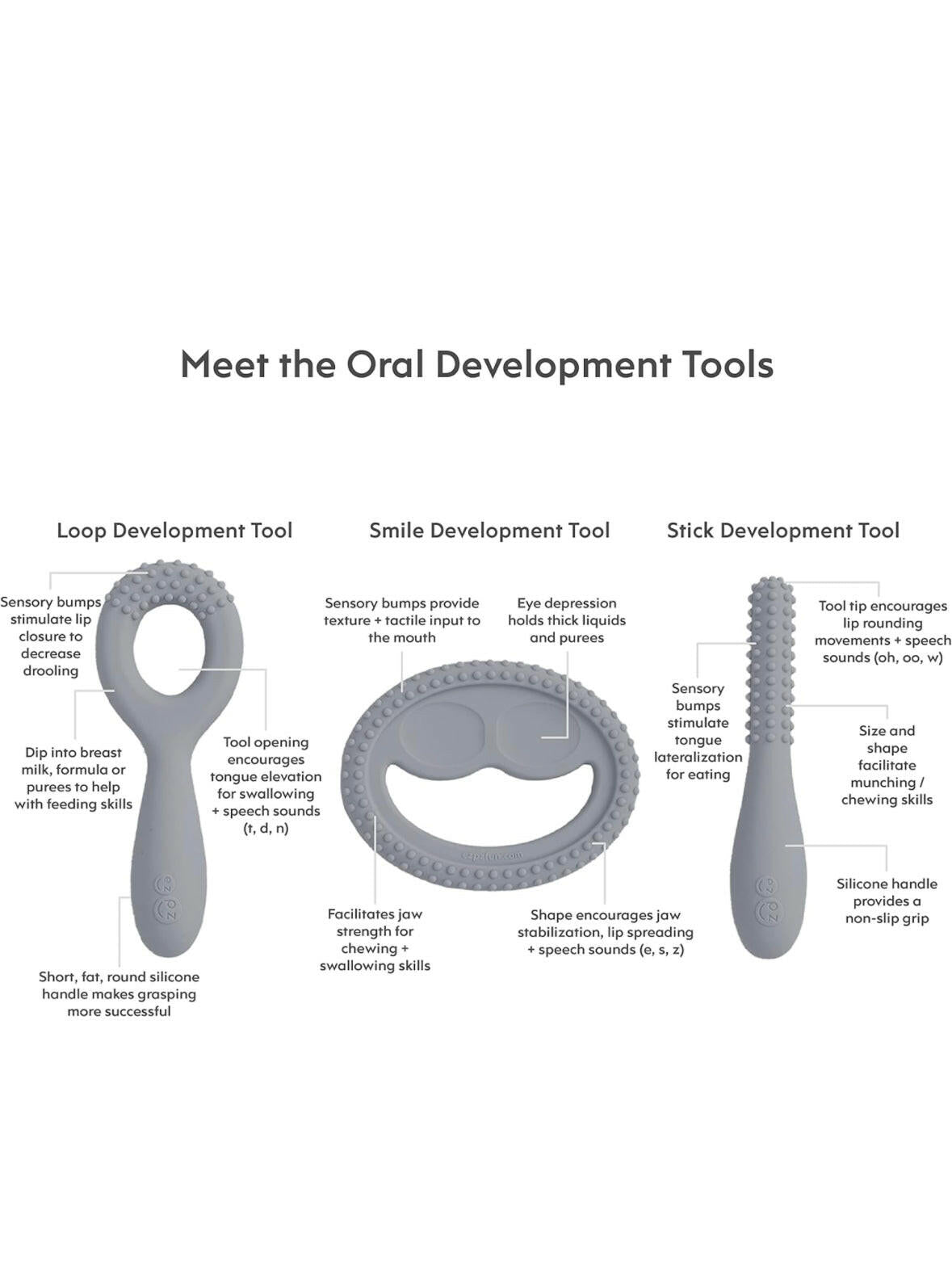 أدوات تطوير الفم من ezpz (3 عبوات باللون الرمادي)