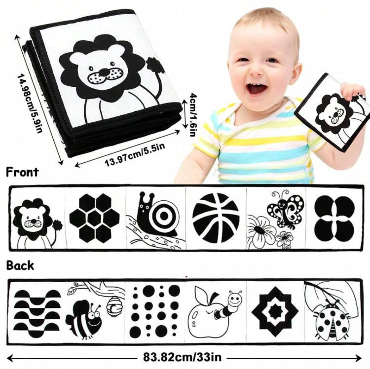 Baby Soft Cloth Book Black & White Tummy Time Toy