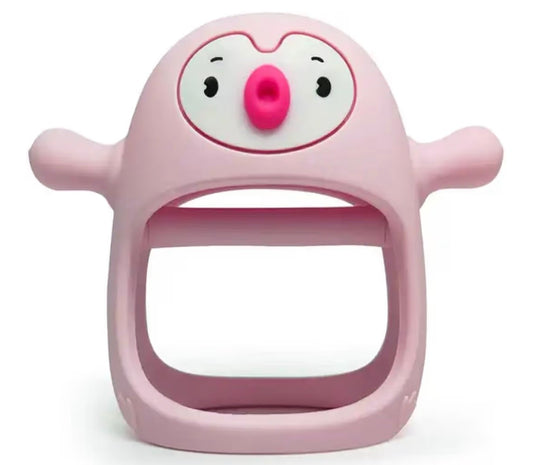 Yummy Baby Cute Penguin Teething Mitten for Babies, Easy to Hold, No-Drop Design, Silicone Baby Teether Toys, Relief from Teething Pain, Nipple Shaped Penguin Hands Comfort Gums (Pink)