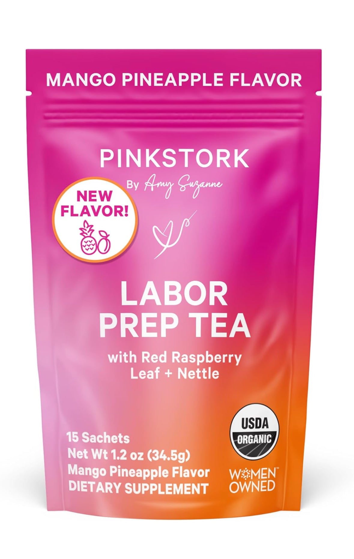 Pink Stork Organic Red Raspberry Leaf Labor Prep Tea - Mango-Pineapple, 15 Sachets