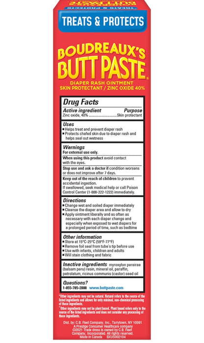 Boudreaux's Butt Paste Maximum Strength Diaper Rash Cream, Ointment for Baby (4oz)