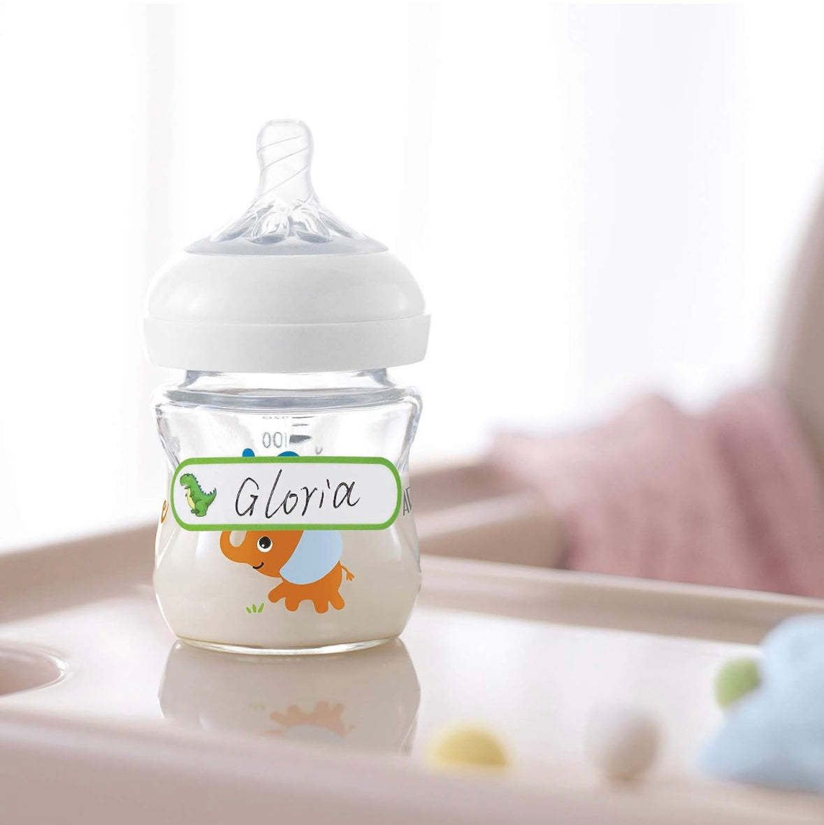 64pcs Baby Bottle Labels for Daycare, Waterproof Write-On Name Labels,Freezer Dishwasher Safe.