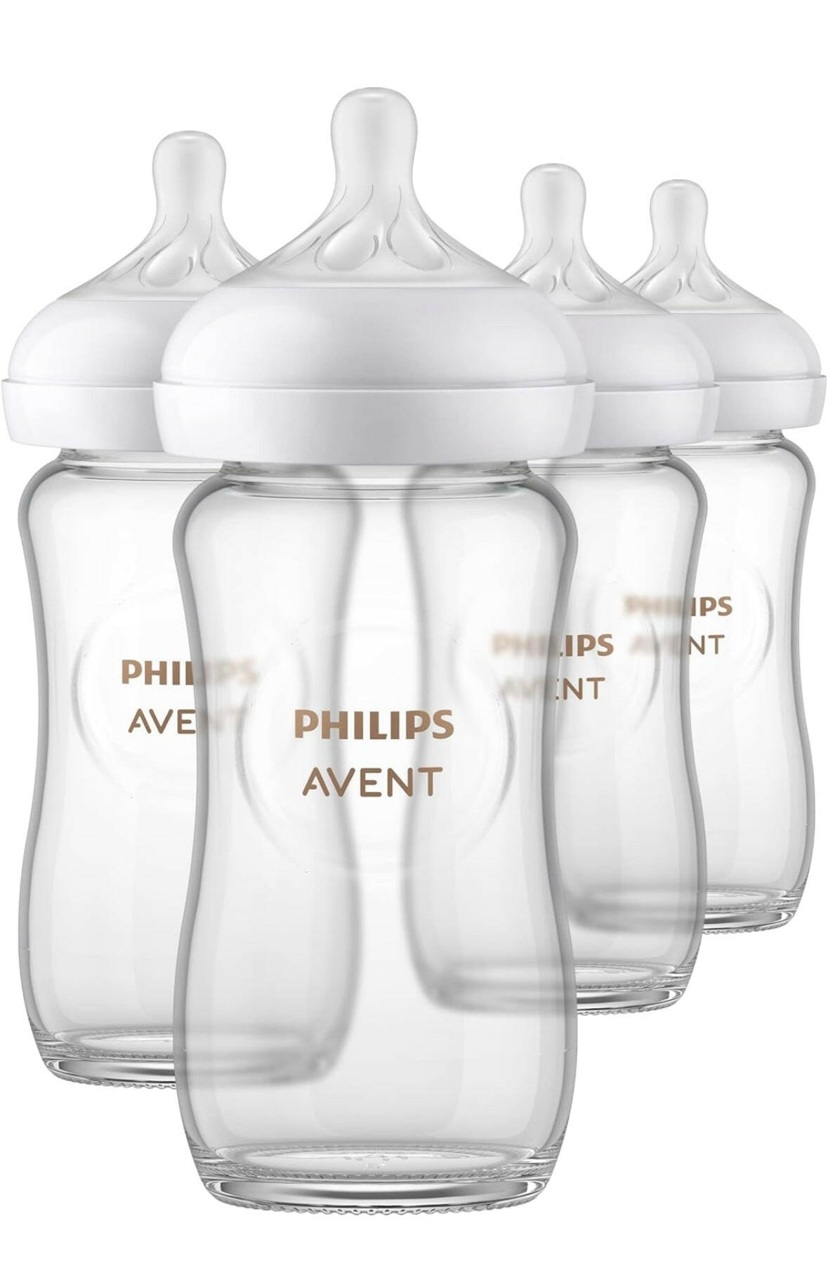 زجاجة أطفال زجاجية طبيعية من فيليبس أفينت مع حلمة استجابة طبيعية، شفافة، 8 أونصة، 4 قطع