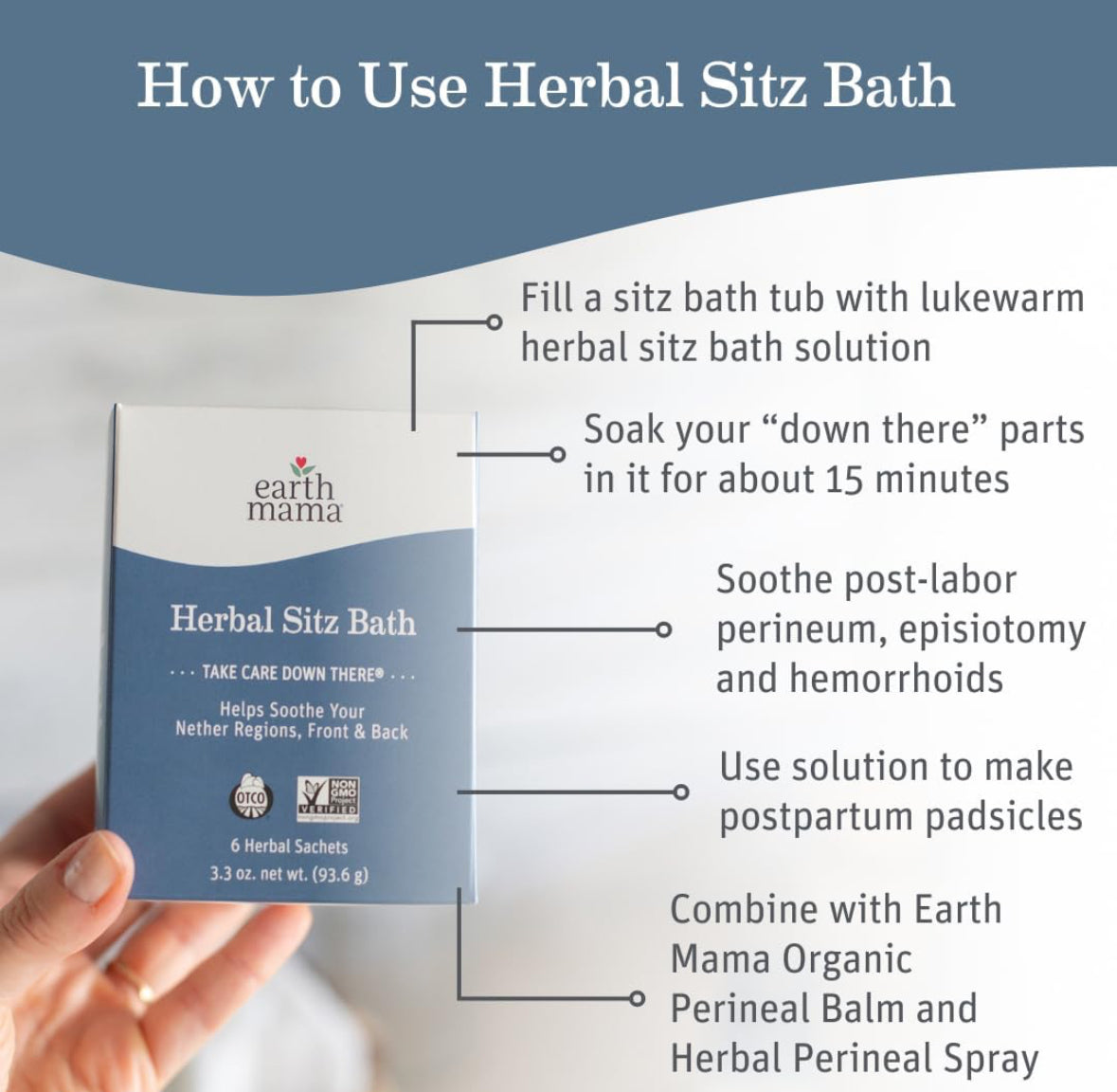 Earth Mama Herbal Sitz Bath - Soothing Sitz Bath for Hemorrhoids (6-Count)
