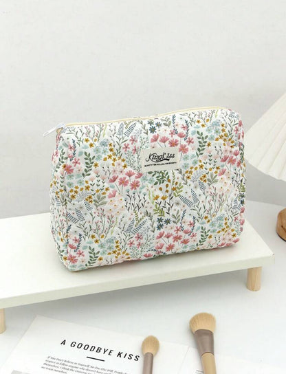 Green Quilted Makeup & Toiletry Travel Bag (3 Pcs)
