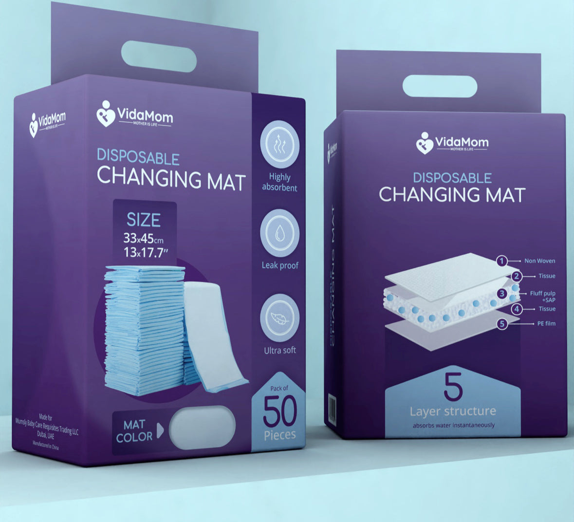 Disposable Diaper Changing Mats - Pack of 100 pcs By VidaMom