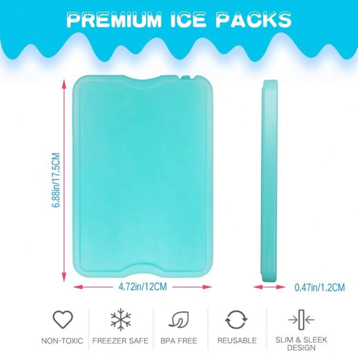 Slim Reusable Ice Packs – Quick Freeze, Space-Saving for Lunch Boxes & Coolers - Pack of 4