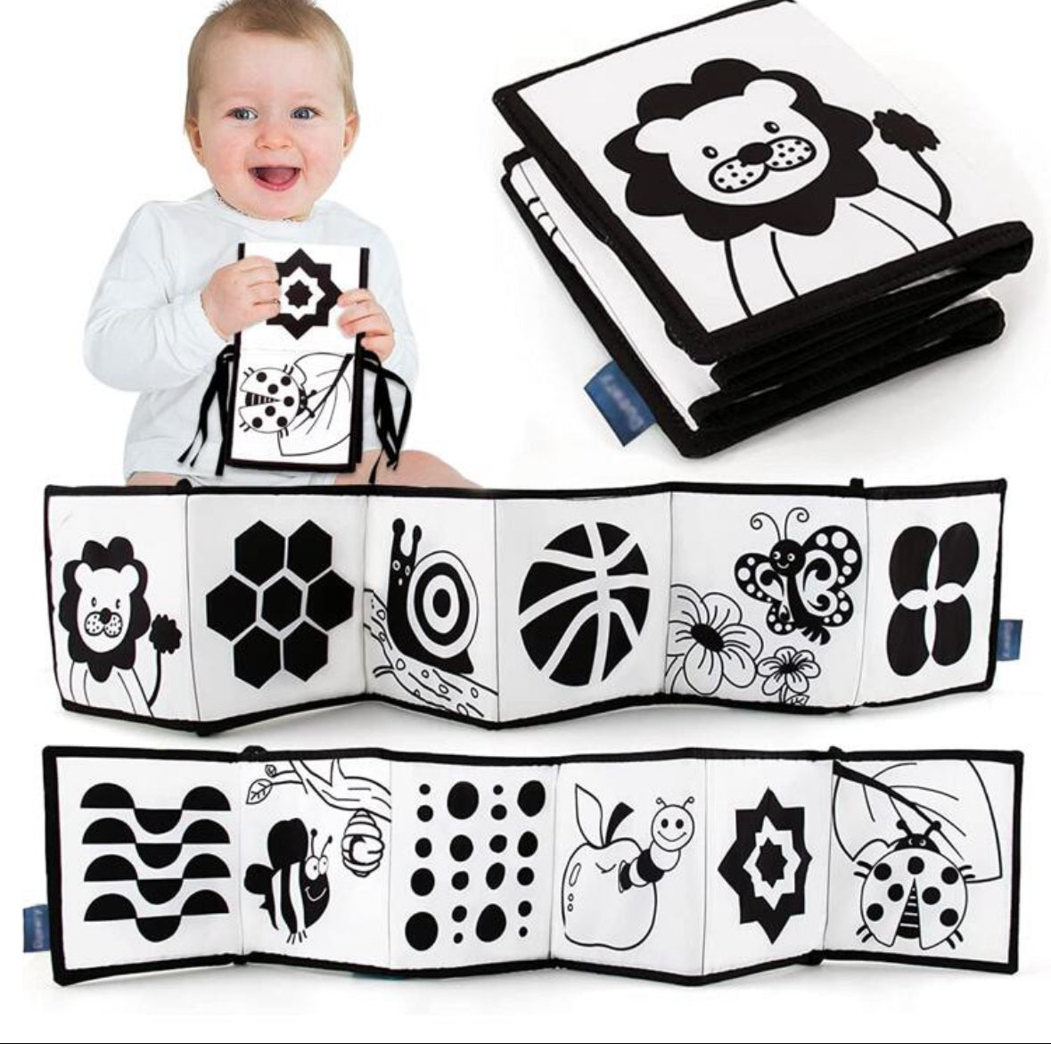 Baby Soft Cloth Book Black & White Tummy Time Toy