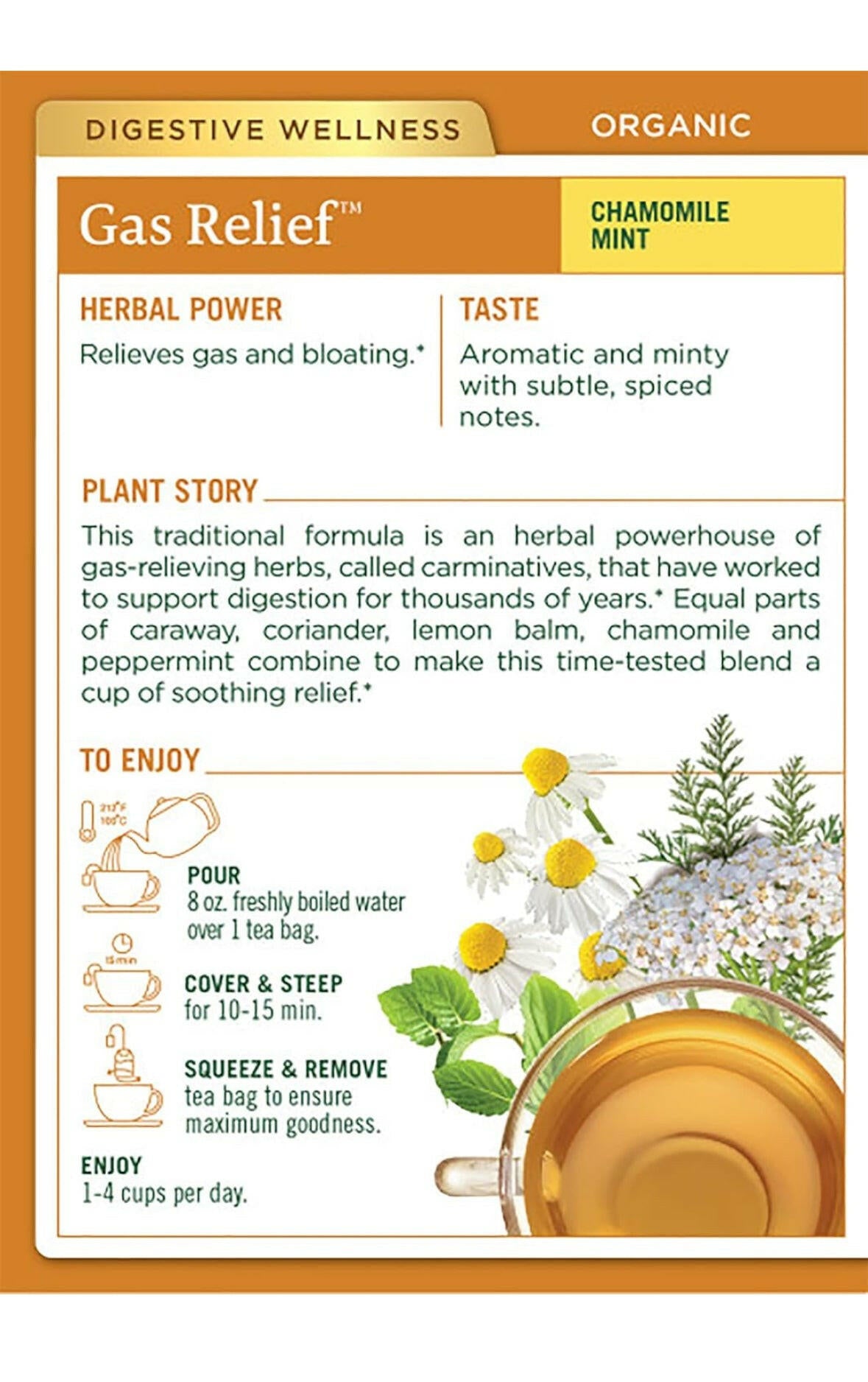 Traditional Medicinals Organic Gas Relief Chamomile Mint Herbal Tea, Relieves Gas & Bloating