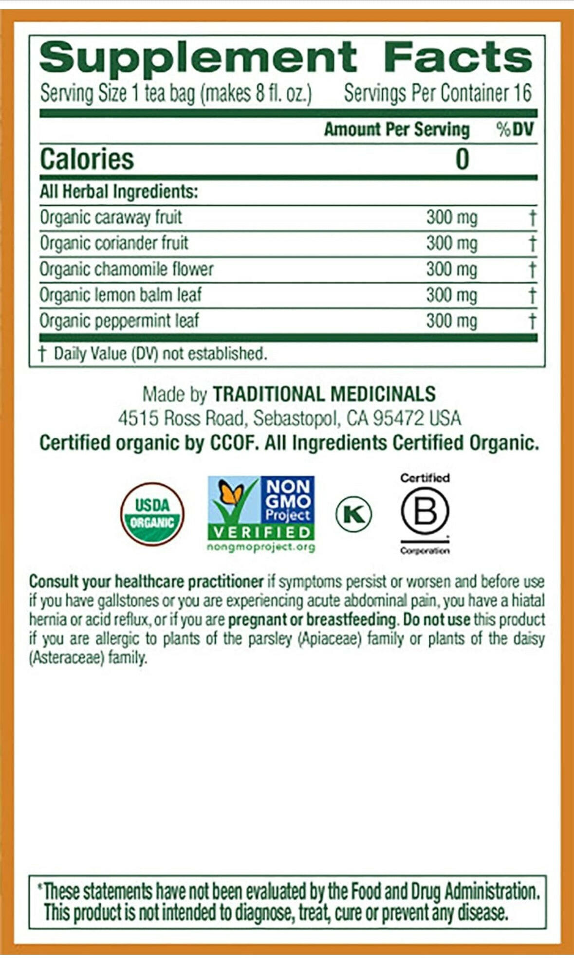 Traditional Medicinals Organic Gas Relief Chamomile Mint Herbal Tea, Relieves Gas & Bloating