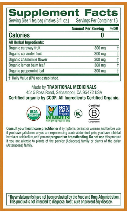Traditional Medicinals Organic Gas Relief Chamomile Mint Herbal Tea, Relieves Gas & Bloating