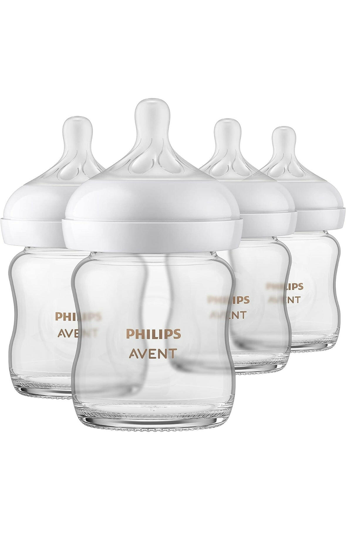 زجاجة أطفال زجاجية طبيعية من فيليبس أفينت مع حلمة استجابة طبيعية، شفافة، 4 أونصة، 4 قطع