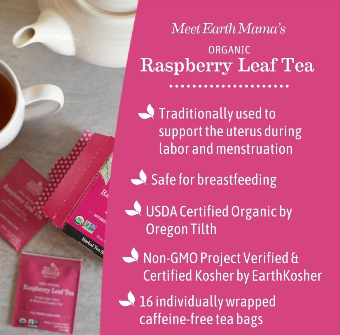 Earth Mama Organic Raspberry Leaf Tea Bags ,Red Raspberry Leaf Tea for Pregnancy & Postpartum Care Recovery