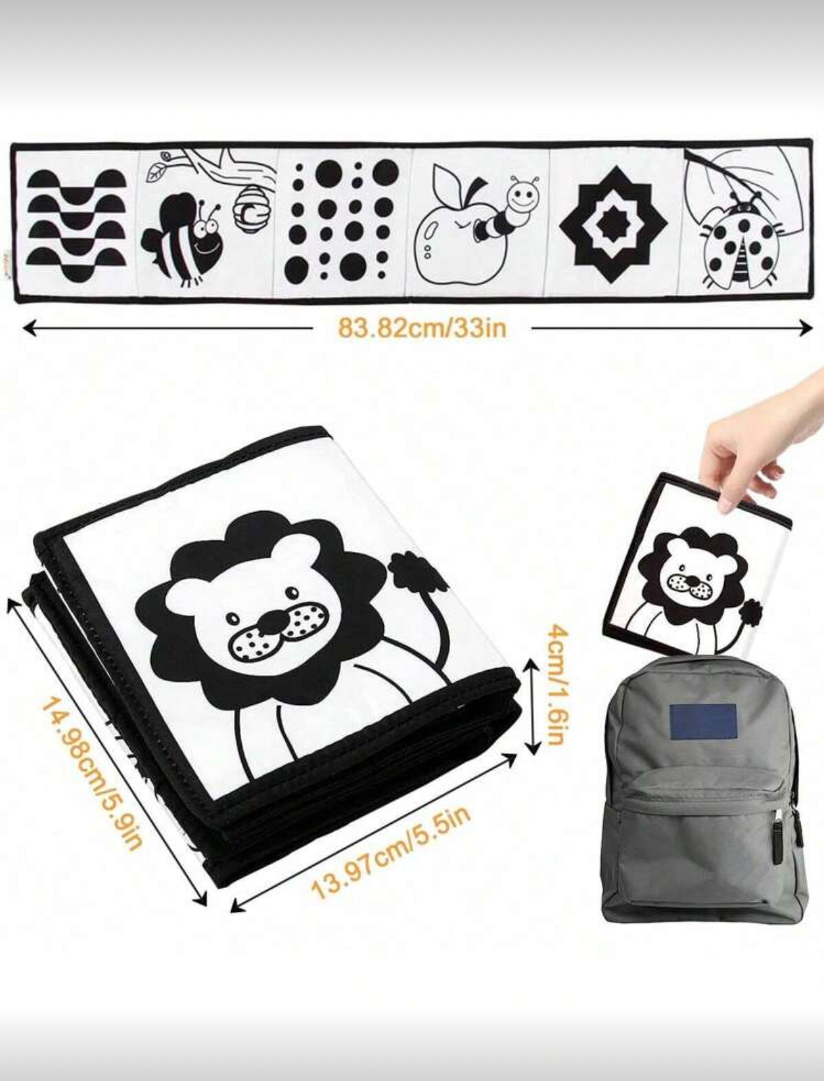Baby Soft Cloth Book Black & White Tummy Time Toy