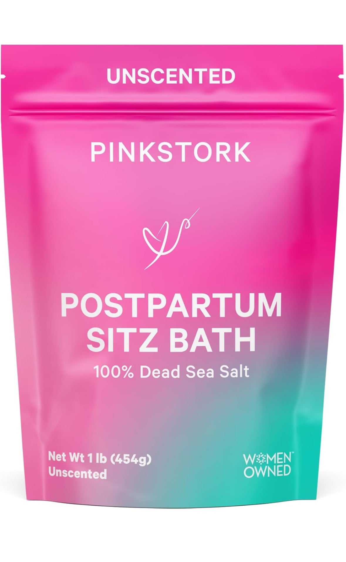 Pink Stork Postpartum Sitz Bath Soak: Dead Sea Salt for Perineal Care & Cleansing, Postpartum Recovery, Labor and Delivery Essentials, Women-Owned, Unscented, 16 oz