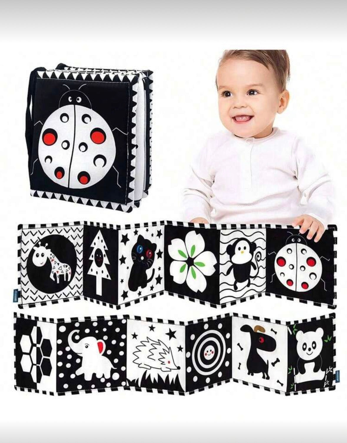 Baby Soft Cloth Book Black & White Tummy Time Toy