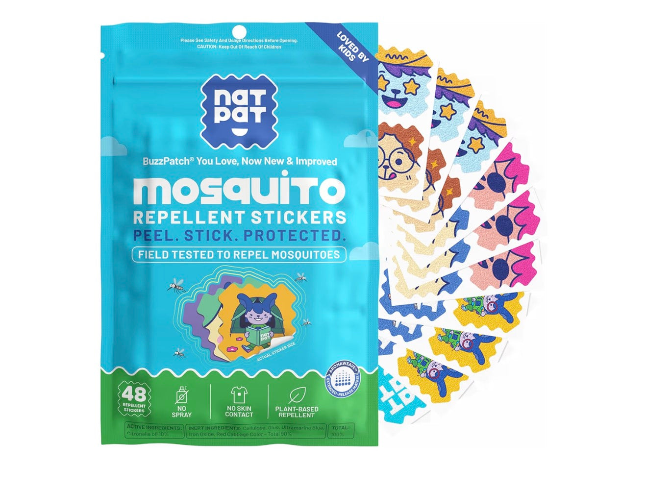 Natpat Buzz Patch Mosquito Patch Stickers for Kids - Plant Based Ingredients, Non-Toxic - The Original All Natural Citronella Essential Oil Insect Patch, DEET Free, for Toddlers, Kids (48 Pack)