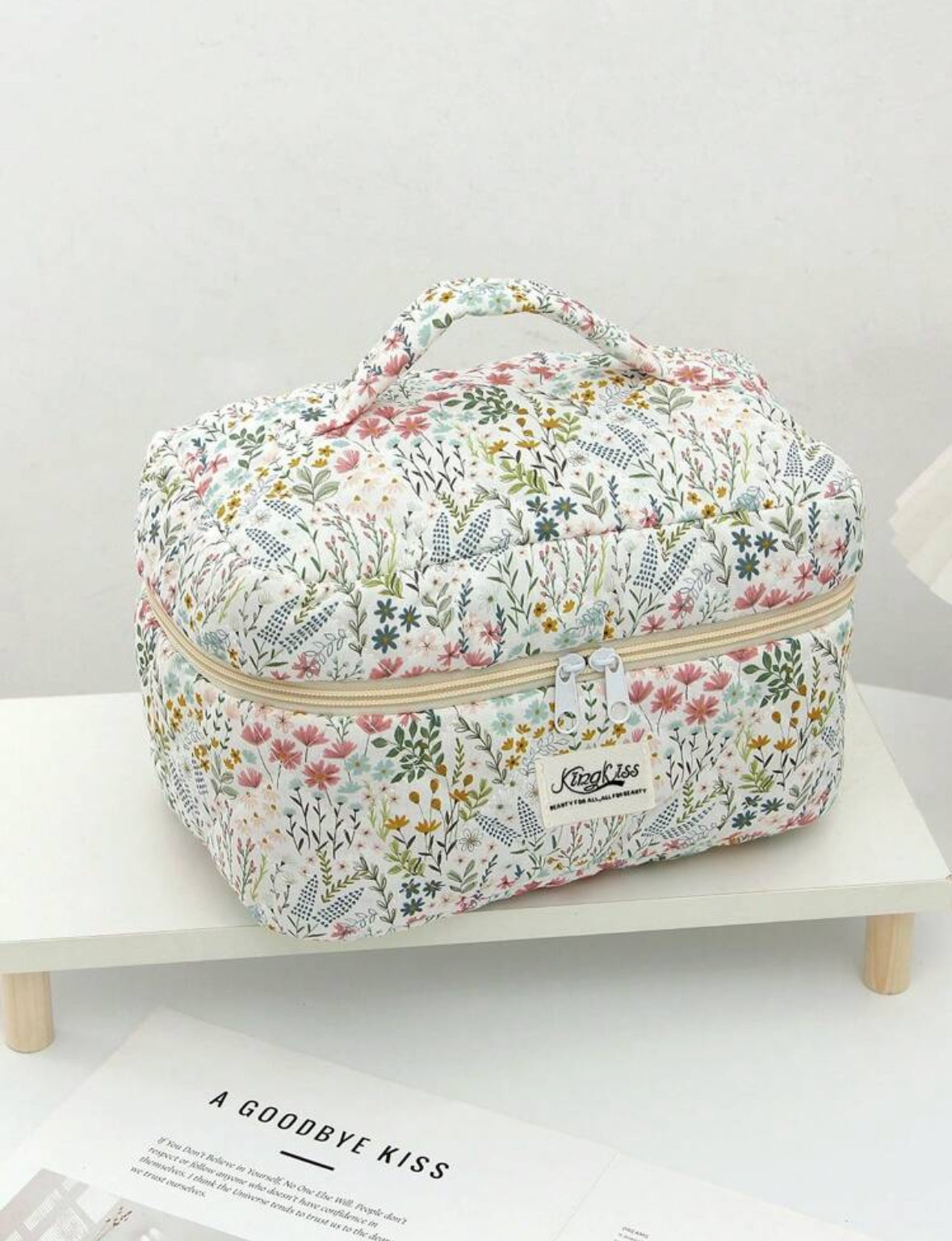 Green Quilted Makeup & Toiletry Travel Bag (3 Pcs)