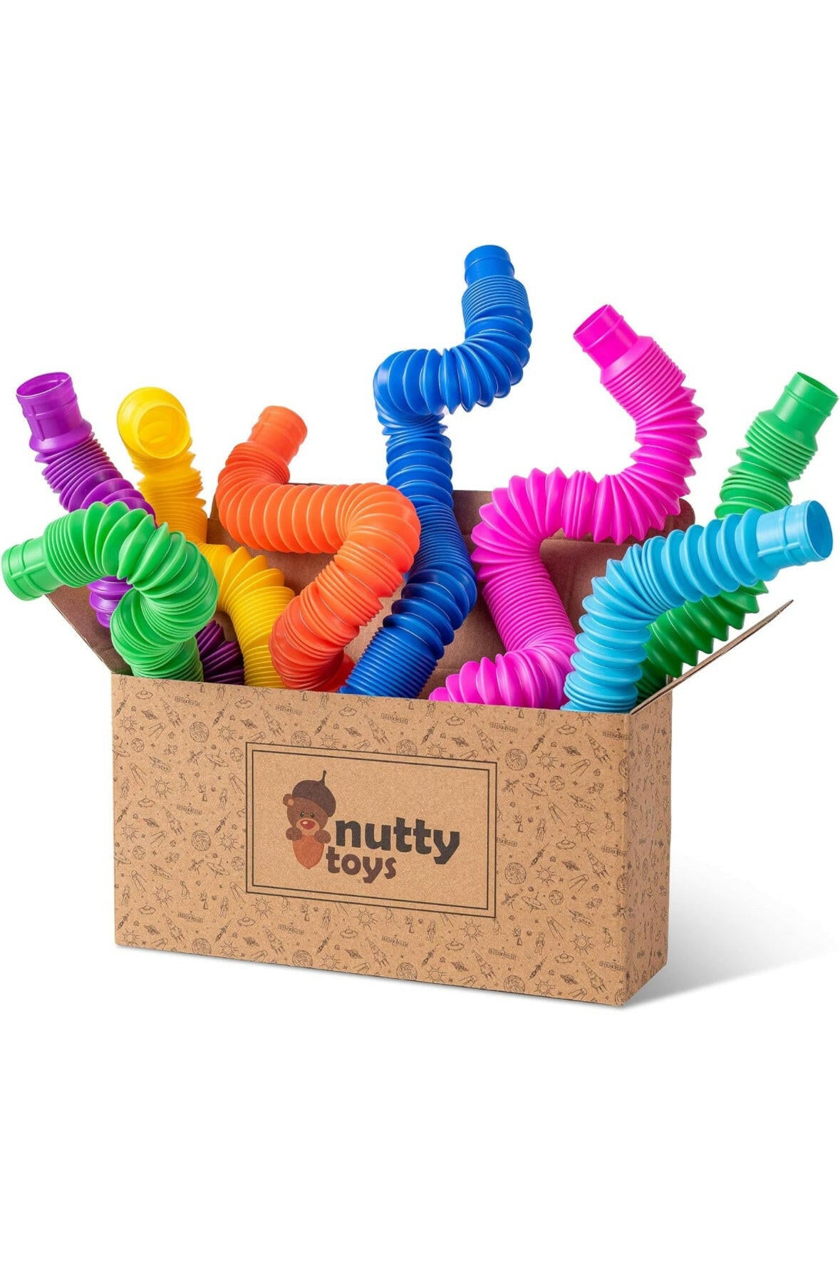 Nutty Toys 8pk Pop Tubes Sensory Toys (Large) Fine Motor Skills Learning Toddler Toy for Kids