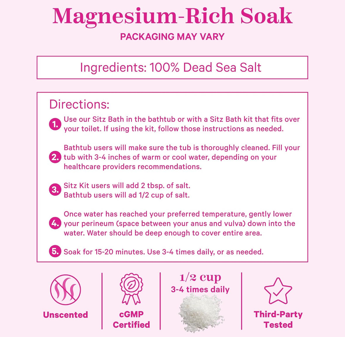 Pink Stork Postpartum Sitz Bath Soak: Dead Sea Salt for Perineal Care & Cleansing, Postpartum Recovery, Labor and Delivery Essentials, Women-Owned, Unscented, 16 oz