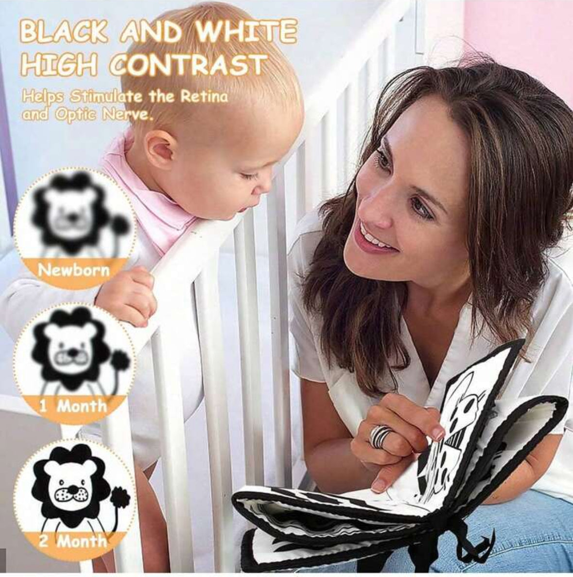 Baby Soft Cloth Book Black & White Tummy Time Toy
