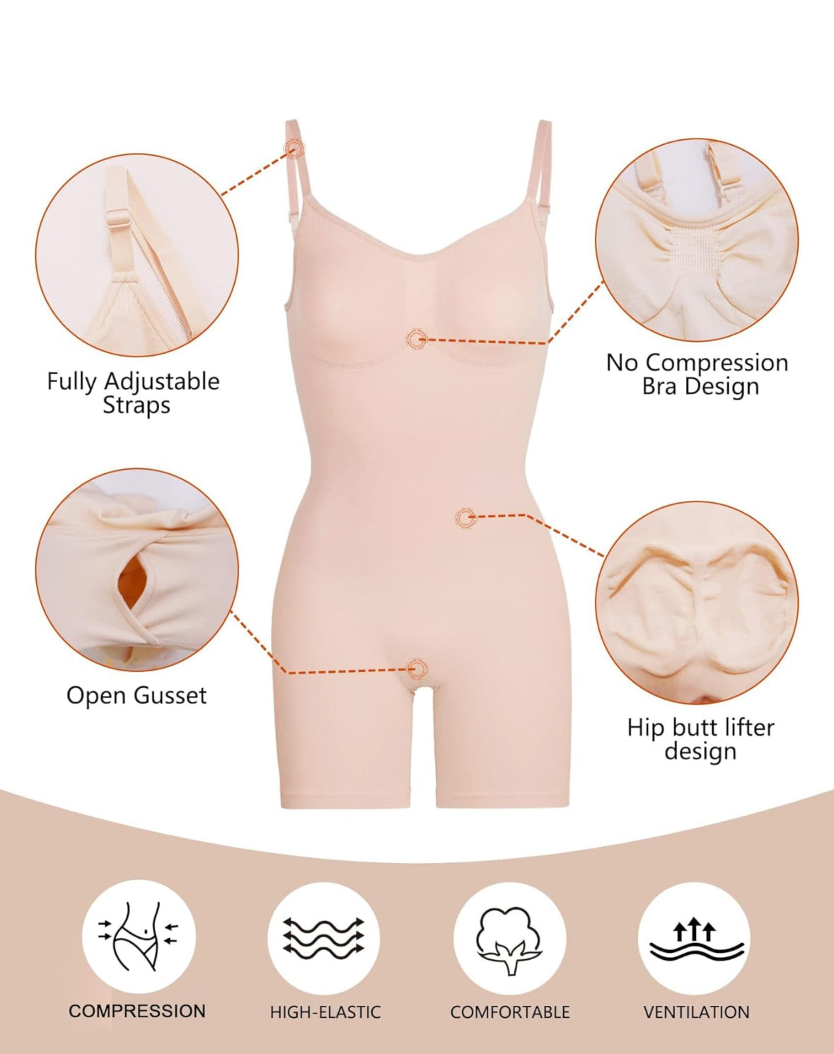 SHAPERX Women's Shapewear Bodysuit Tummy Control Body Shaper Seamless Sculpting Snatched Waist Body Suit