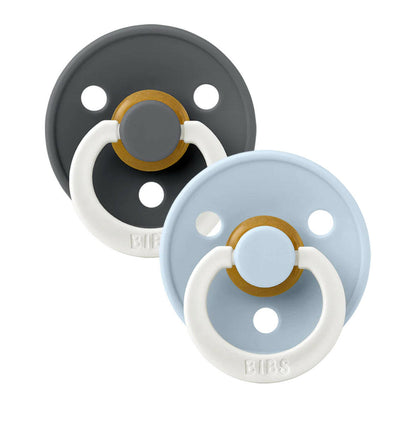 Bibs Pacifier Colour GLOW 2 PACK Size 1 - Iron/Baby Blue.