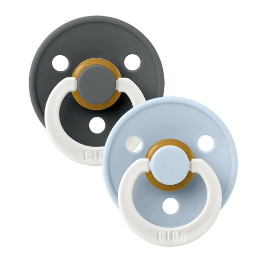 Bibs Pacifier Colour GLOW 2 PACK Size 1 - Iron/Baby Blue.