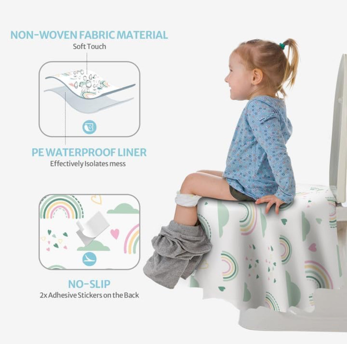 Blissful Diary 20 Pcs Toilet Seat Covers Disposable for Toddlers & Adults, Extra Large Waterproof, Portable Package for Travel, Kids Potty Training