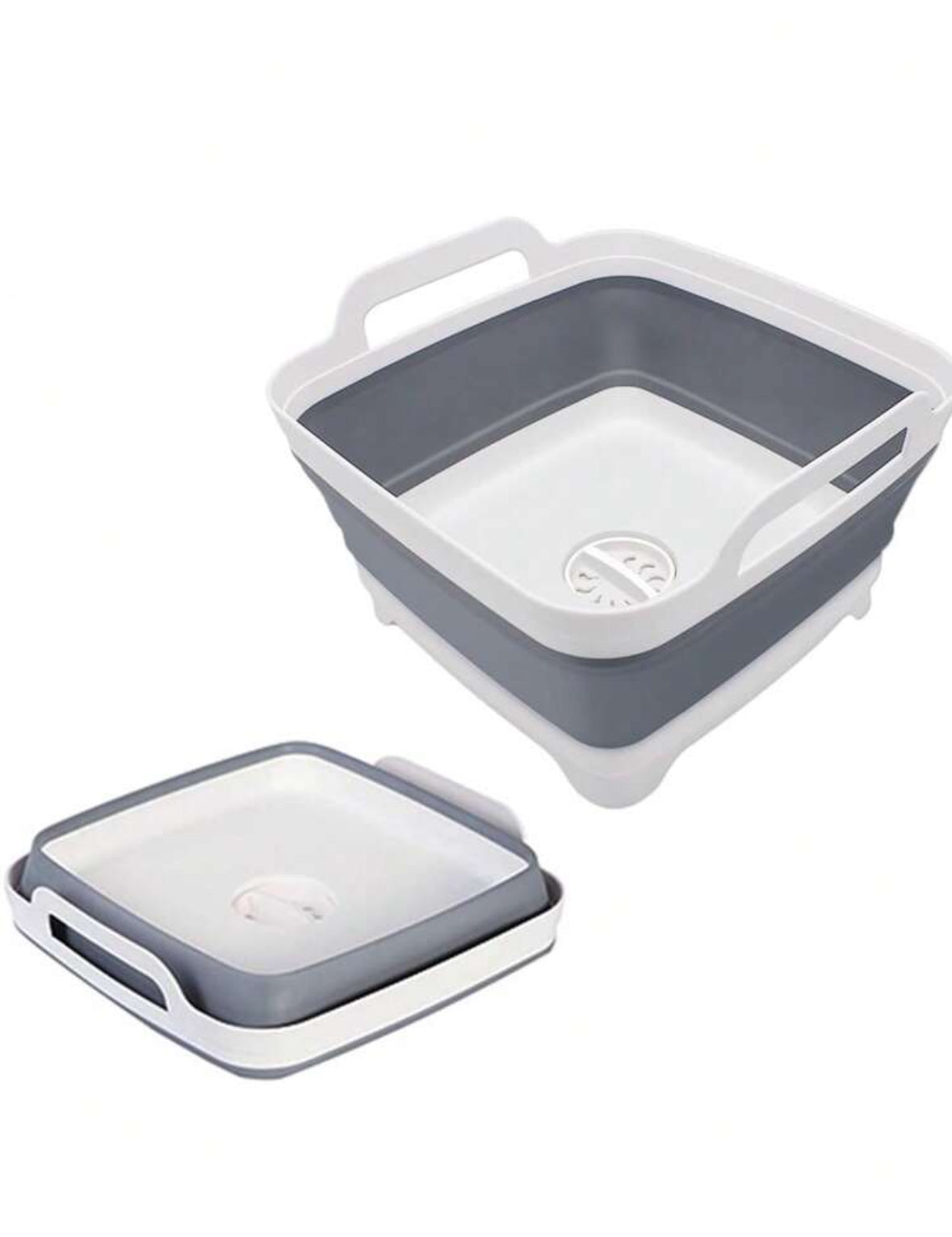 Collapsible Dish Basin With Drain Plug Space Saving (Gray)