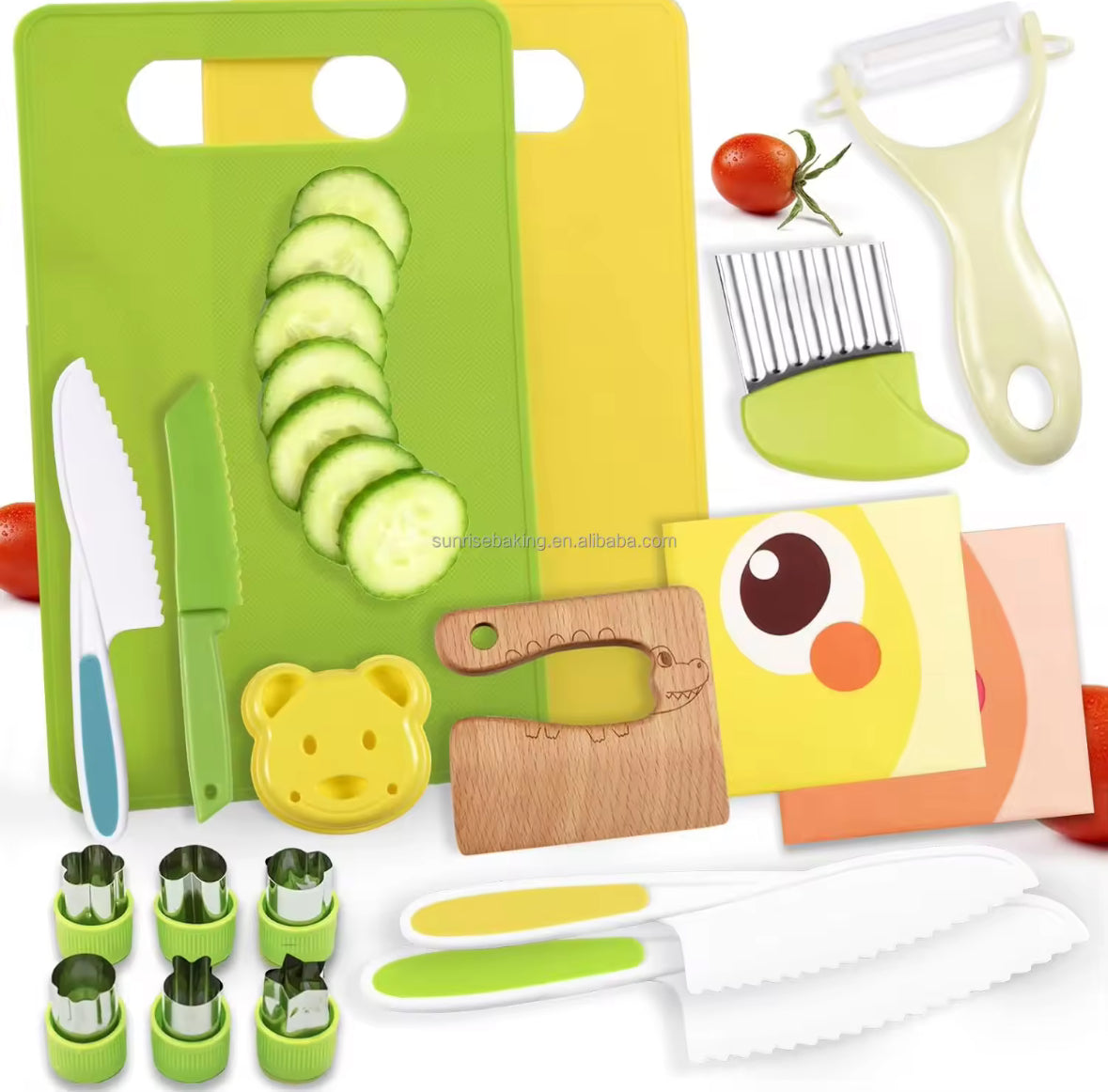 18 Pcs Safe Toddler Plastic Knives Multifunctional Kitchen Set Cookware Baking Toy for Kids Perfect Gift Real Cooking Experience